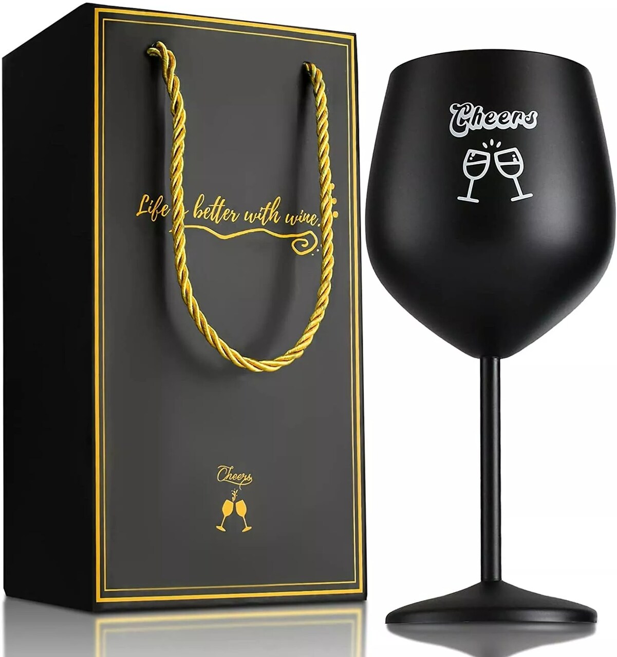 Unbreakable Stainless Steel Wine Glass, Shatterproof Red Wine Cup, Black Stemmed